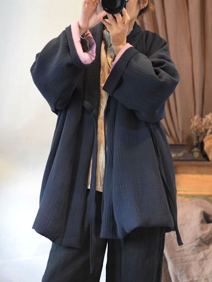 Winter Chinese Style Drawstring Linen Cotton Coat