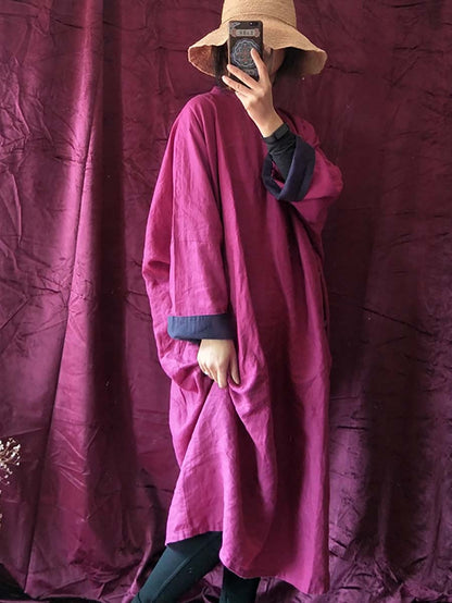 Embroidery Linen Breasted Loose Dress