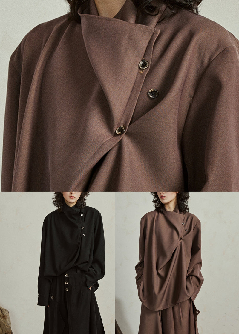 Black Stand Collar Patchwork Tops Fall