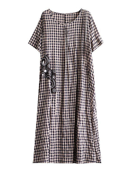 Vivid Patchwork Linen Quilting Dresses Runway Black Plaid Dresses Summer