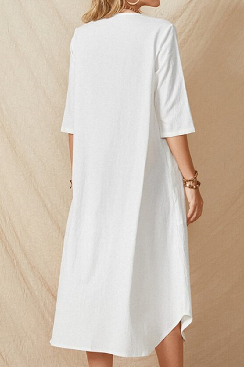 Pocket Buckle O Neck a Line Dresses