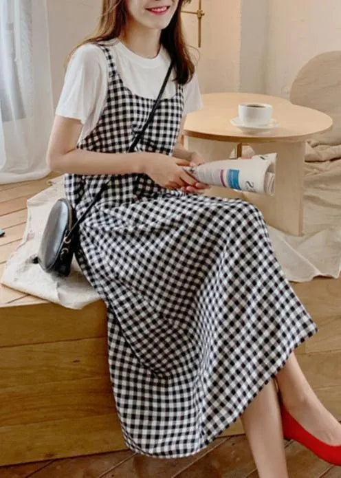 Simple Plaid Cotton Clothes for Spaghetti Strap Maxi Summer Dress