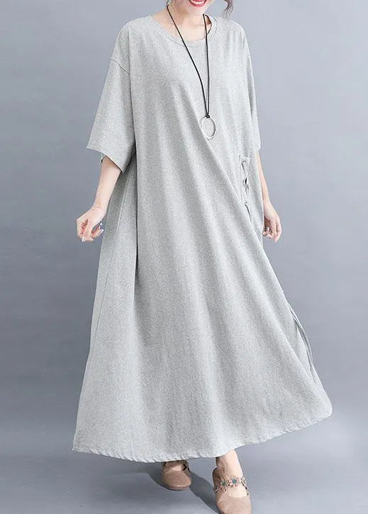 Style O Neck Cotton Clothes Outfits Gray Half Sleeve Dresses Summer