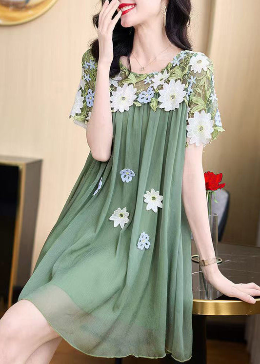 New Flower Decorated Lace Splicing Chiffon Dress Summer