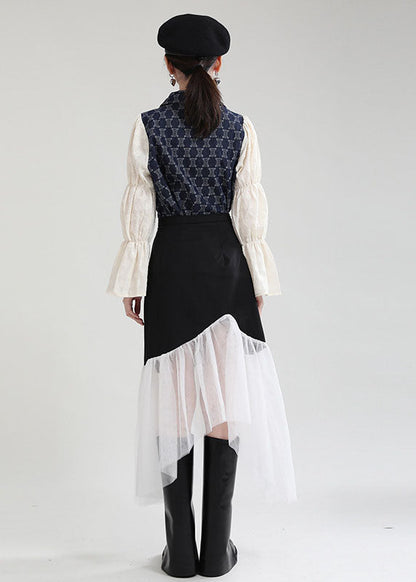 Black Asymmetrical Tulle Patchwork Spandex Skirts