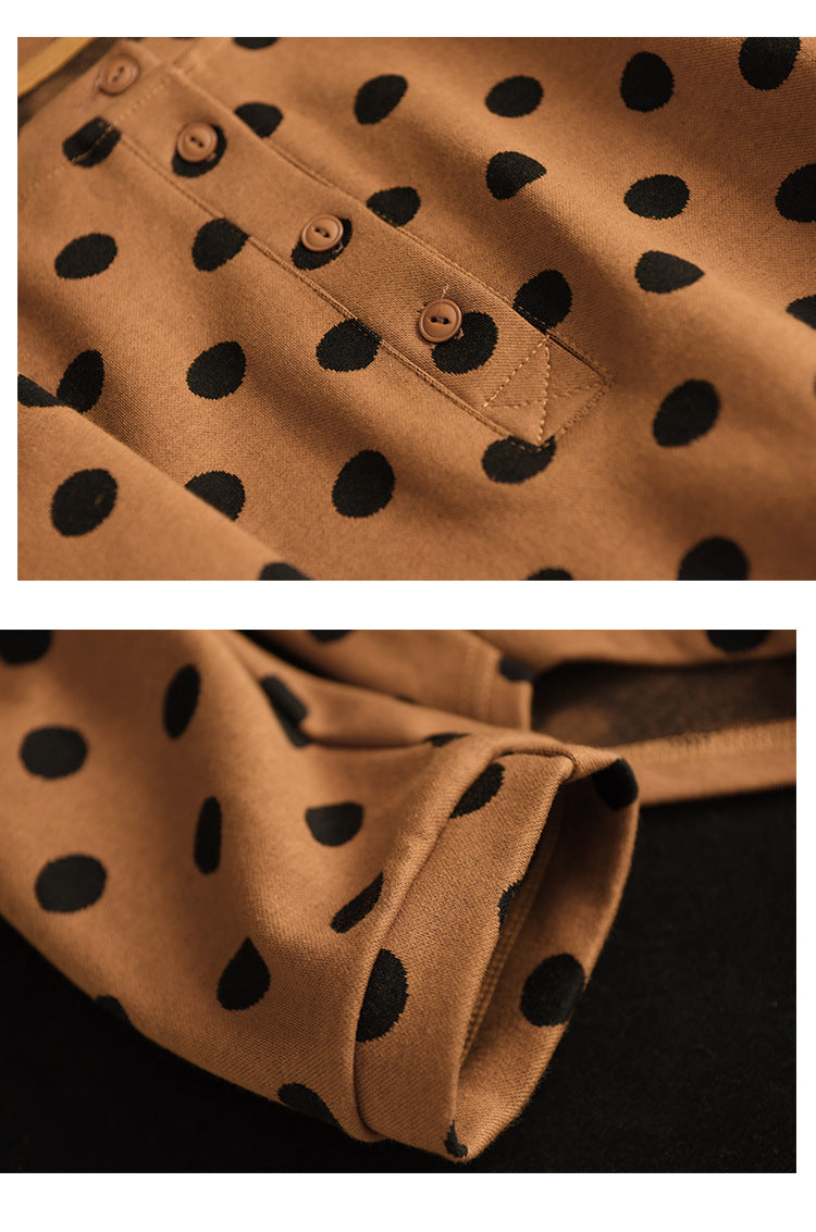 Polka-dot Print Top-paneled Cotton T-shirt