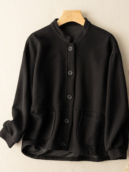 100% Natural Fabric Pure Color Buttoned Coat