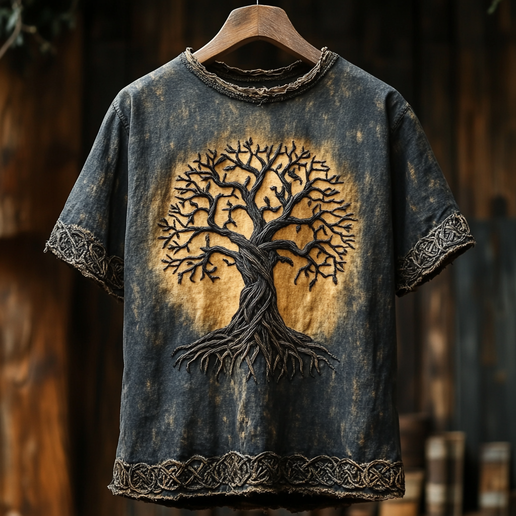 Men's Viking Life Of Tree Knot Vintage Linen T-shirt elevenforest