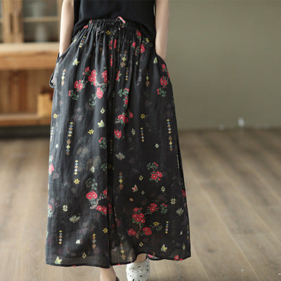Cozy Printed Linen A-line Double Layers Skirt
