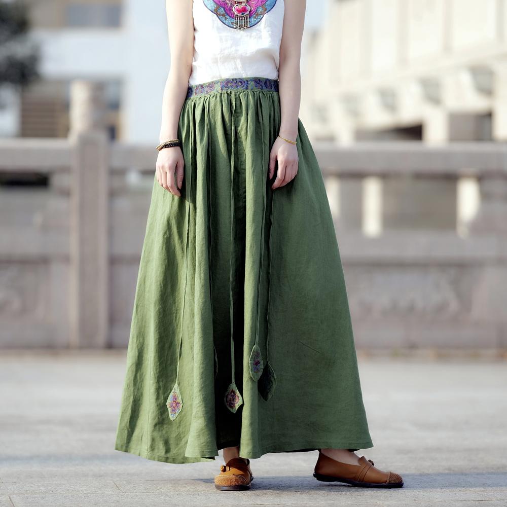 Cozy Linen Tassel Embroidery Loose Skirt