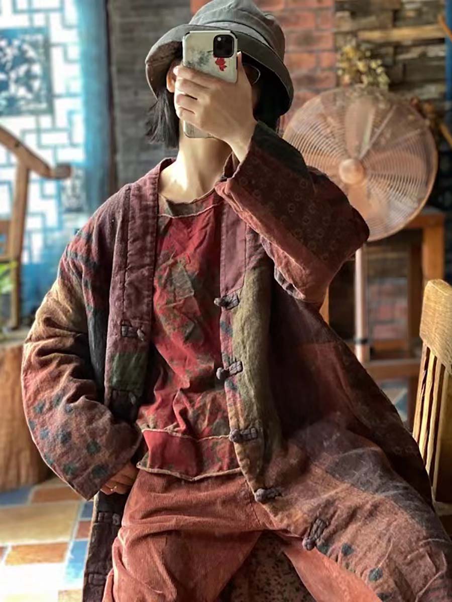 Color Block Worn Button Breasted Loose Coat