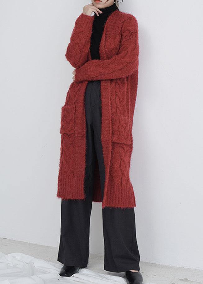 For Burgundy Oversize Fall Pockets Knit Sweat Tops