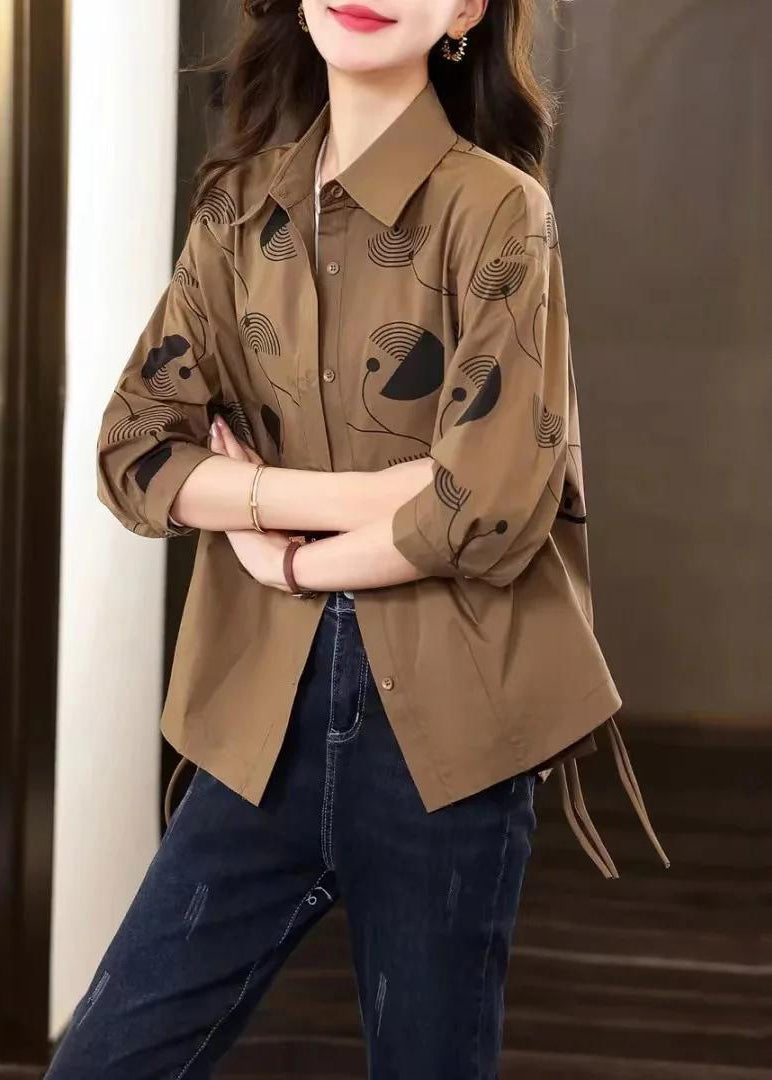 Diy Coffee Peter Pan Collar Print Chinese Button Cotton Coat Fall