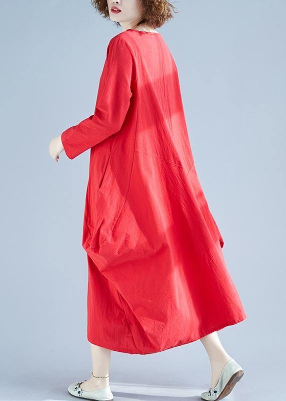 Red Outfit O Neck Asymmetric Robes Dress