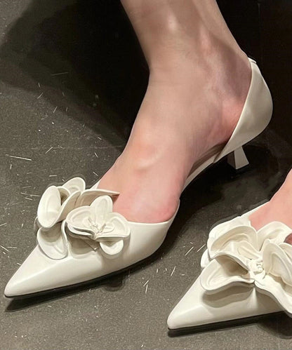 White Splicing Kitten Heels Shoes Pointed Toe