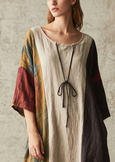 Colorblock Oversized Patchwork Cotton Maxi Dresses Summer