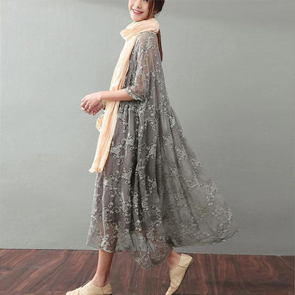Gray Maxi Dress Lace Gown Top Quality Bracelet Sleeved Gown ( Limited Stock)