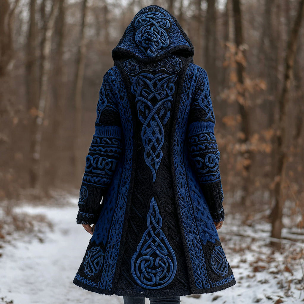 Women's Vintage Viking Celtic Knot Knit Long Sweater Jacket artswardrobe