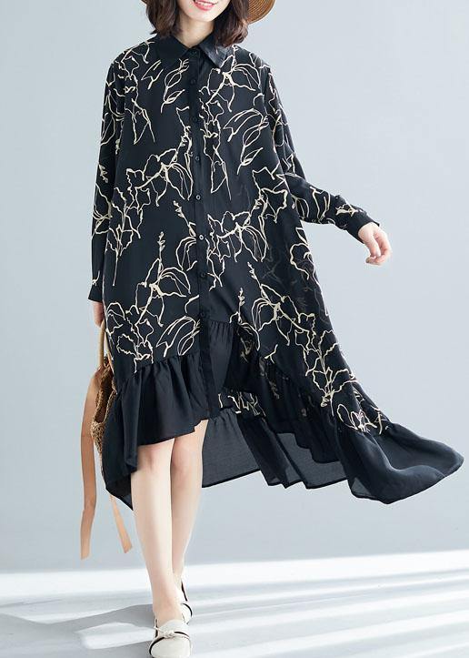 Modern Black Prints Cotton Dresses Ruffles Summer Dresses