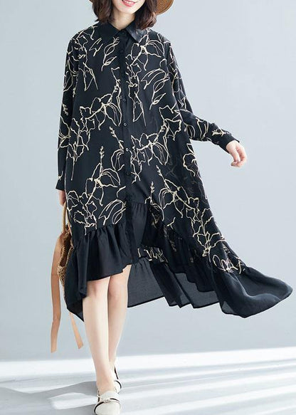 Modern Black Prints Cotton Dresses Ruffles Summer Dresses