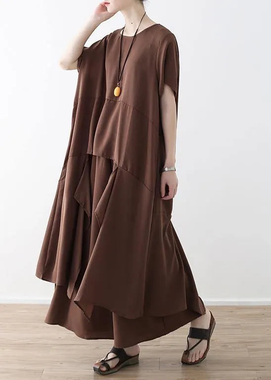 French Chocolate Catwalk Asymmetric Tops and Wide Leg Pants Loose Summer