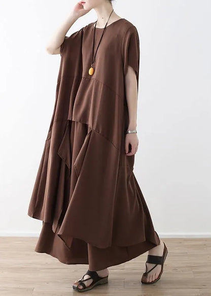 French Chocolate Catwalk Asymmetric Tops and Wide Leg Pants Loose Summer