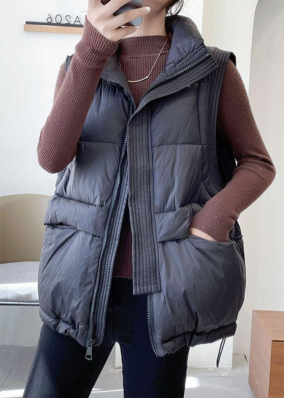 Fine Light Blue Stand Collar Zippered Winter Sleeveless Down Vest