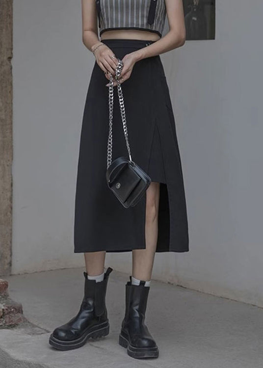 New Black Side Open High Waist Cotton Skirts Summer