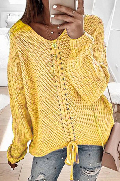 Color Drawstring Knitted Sweater