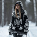 Women's Vintage Three-dimensional White Rose Casual Warm Hooded Sweater artswardrobe