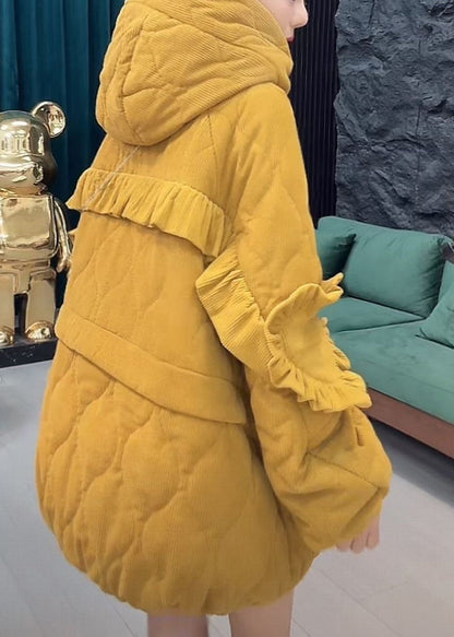 Yellow Ruffled Corduroy Fine Cotton Filled Jacket Winter