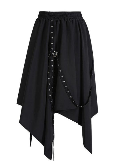 Black Cotton Clothes Elastic Waist Asymmetric Skirt