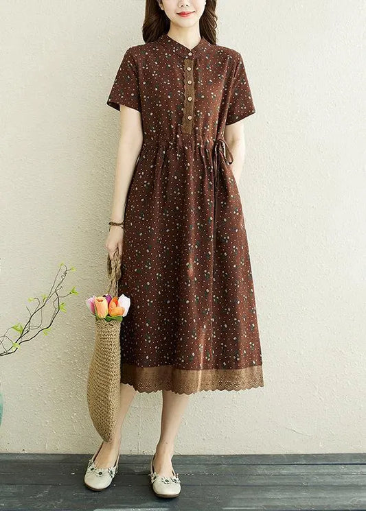 Art Chocolate Print Patchwork Vacation Summer Cotton Dress