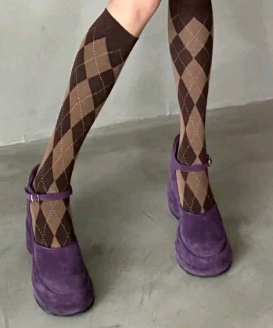 Purple Buckle Strap Platform Heels Sandals Suede