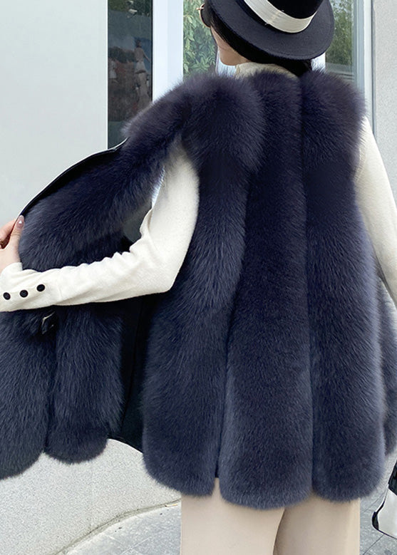 Italian Cocoa Fox Collar Faux Leather and Fur Waistcoat Winter