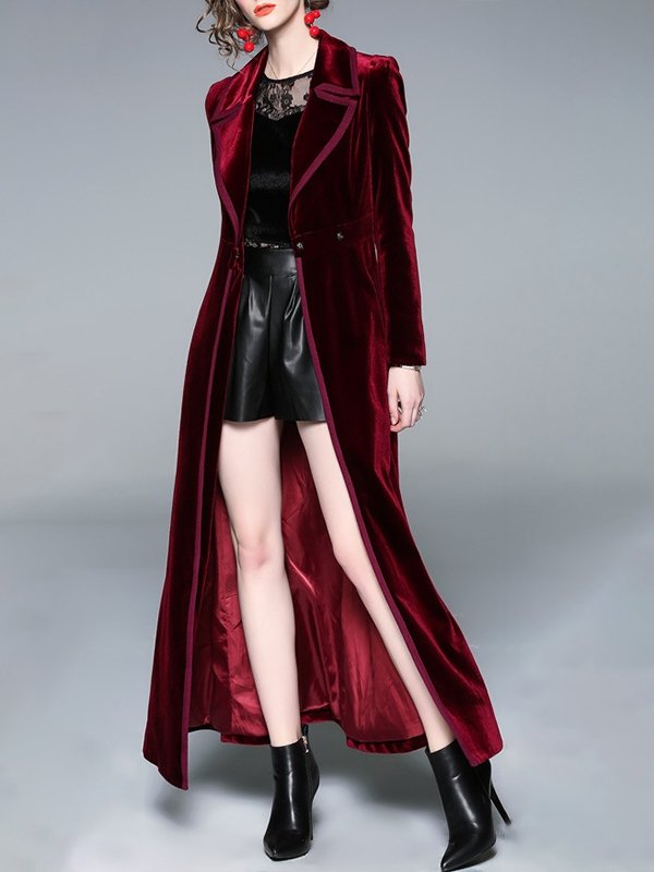 Coats Notched Lapel Velvet Coat