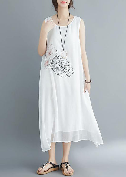 Italian White Cotton Blended Clothes Omychic Runway Sleeveless Embroidery Long Summer Dresses