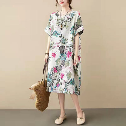 Cotton Dresses Clothing Shirt Dress Big Pockets Short Sleeve Cotton Clothing Dress