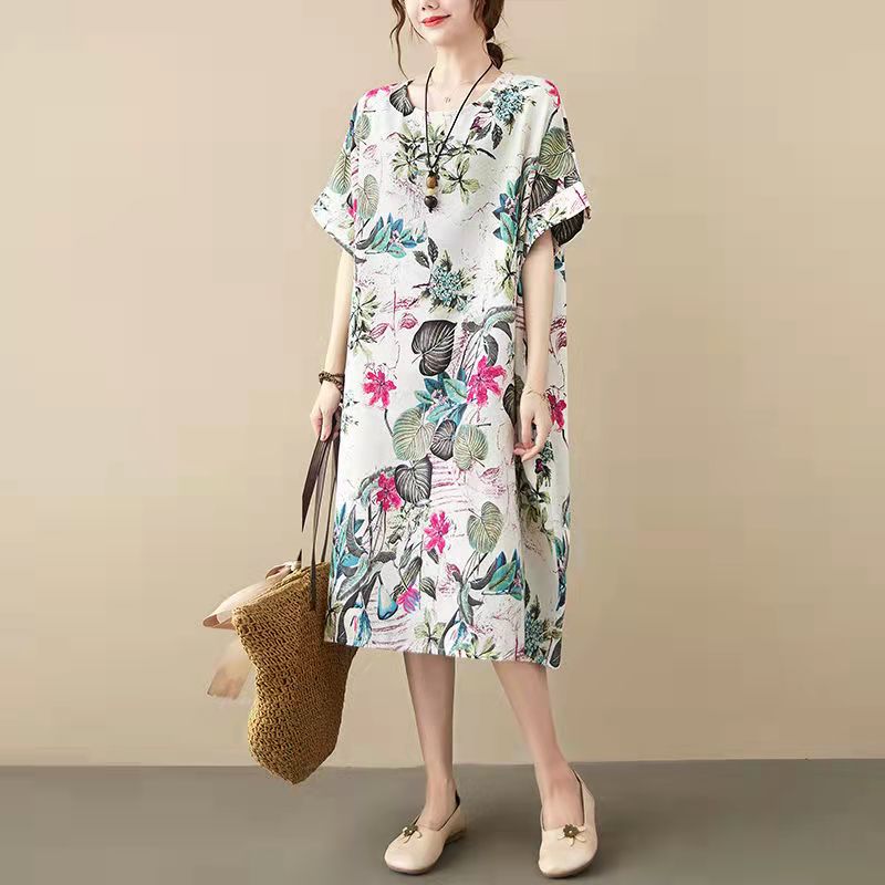 Cotton Dresses Clothing Shirt Dress Big Pockets Short Sleeve Cotton Clothing Dress