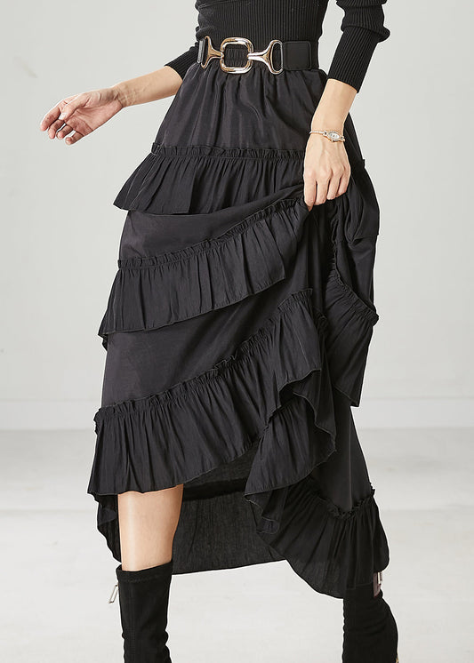 Black Ruffled Exra Large Hem Cotton Skirt Spring