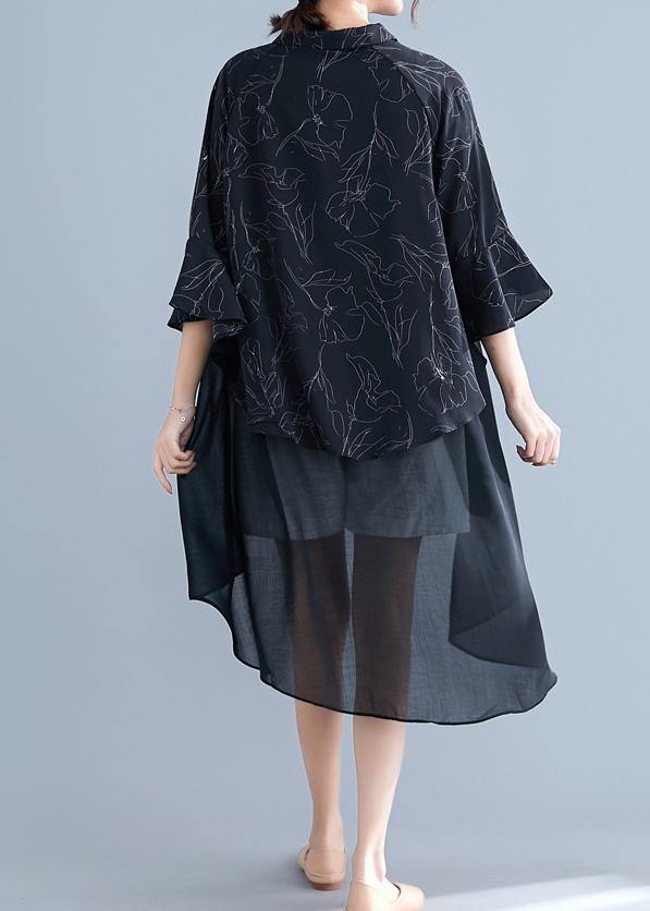 Italian O Neck Patchwork Asymmetric Chiffon Clothes for Black Print Dress Summer