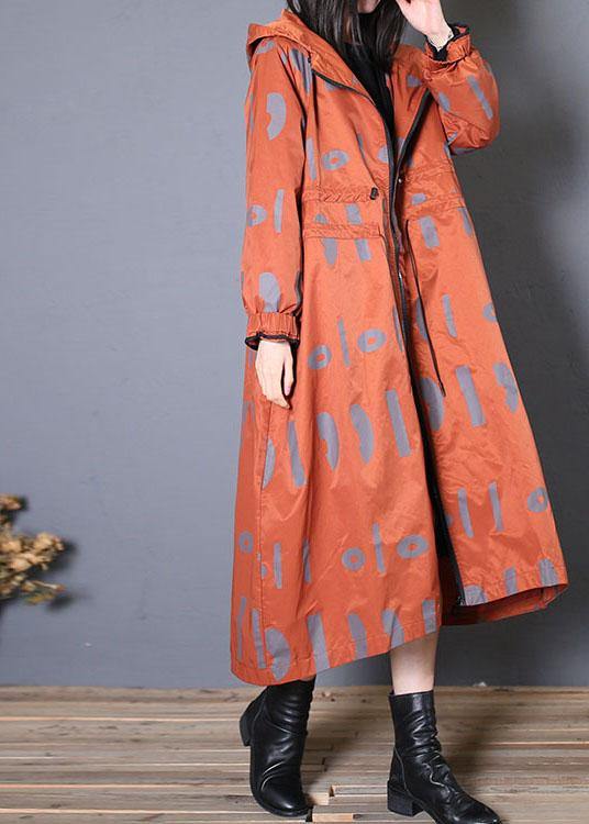 New Oversized Jackets & Coats Fall Red Prints Hooded Coat