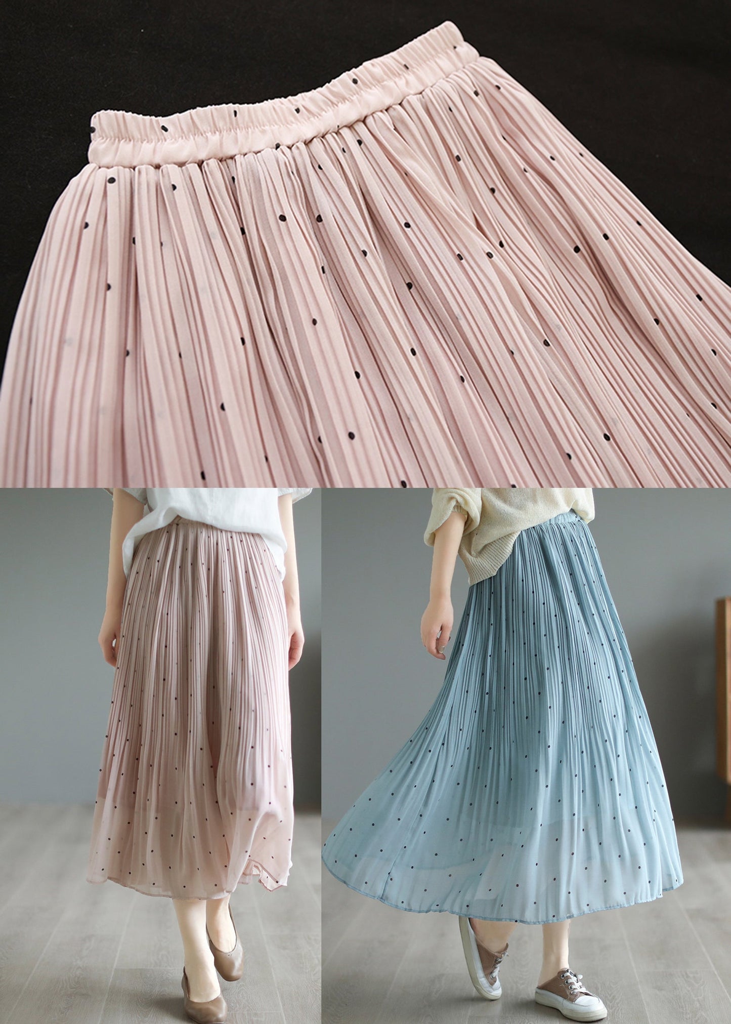 Blue Chiffon Pleated Skirts Oversized Exra Large Hem Summer