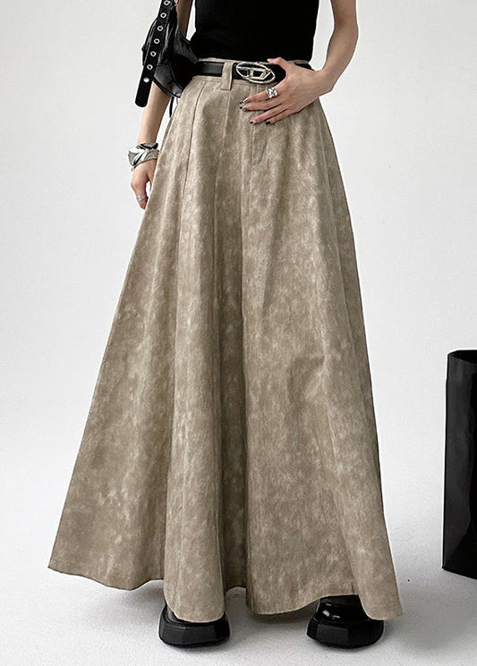 Original Khaki Tie Dye a Line Patchwork Skirt
