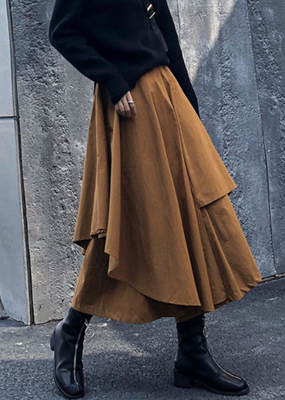 Caramel Asymmetrical High Waist Patchwork Cotton Pants Skirt Fall
