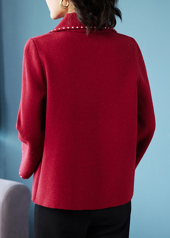 Classy Rose Peter Pan Collar Pockets Woolen Coat Fall