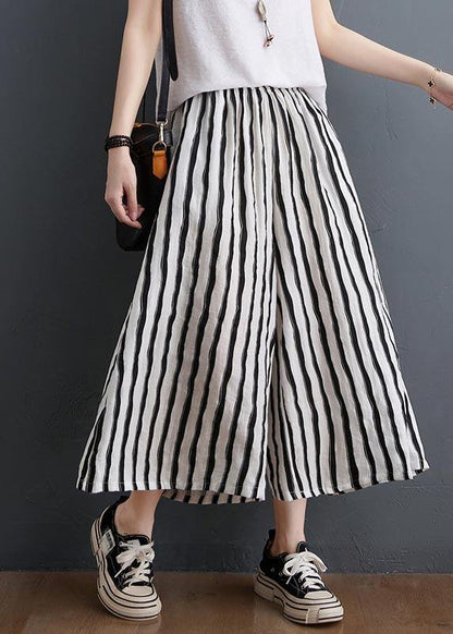 Black White Striped Wide Leg Pants Summer Cotton