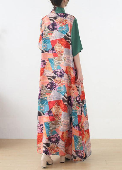 Green Patchwork Print Vacation Summer Chiffon Dress