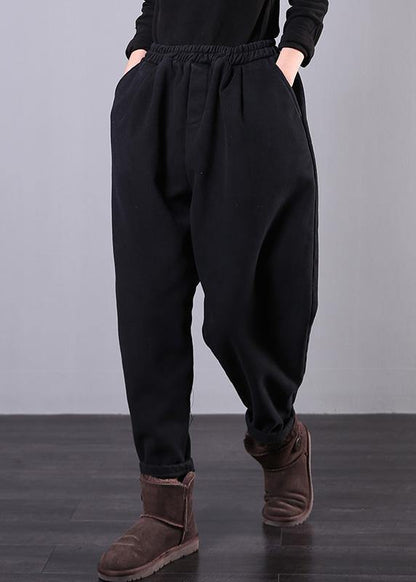 Black Pants Elastic Waist Pockets Work Harem Pants