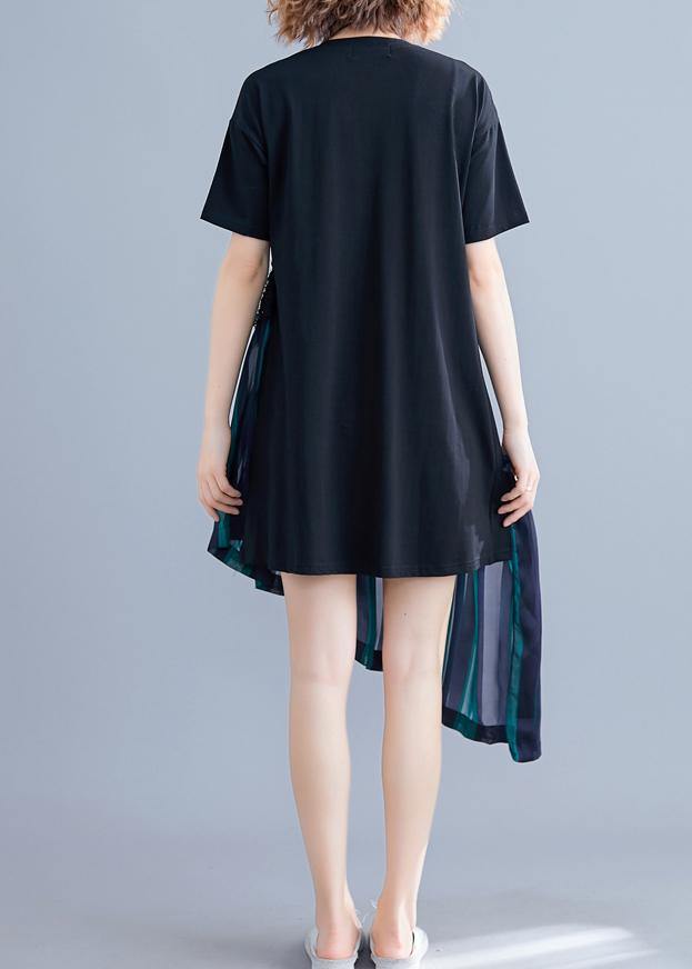 O Neck Patchwork Quilting Clothes Blue Striped Dresses Summer